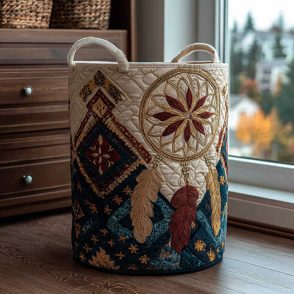 Dreamcatcher Bloom Quilted Laundry Basket Home Decor Shop Native American Merchandise Gift Items