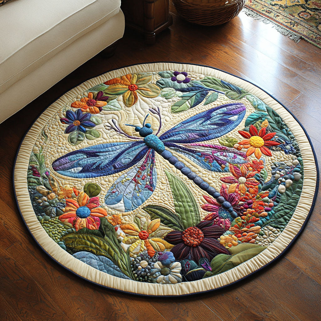 Dreamcatcher Dragonfly Quilted Round Mat Cool Circle Rugs Dragon Father's Day Presents