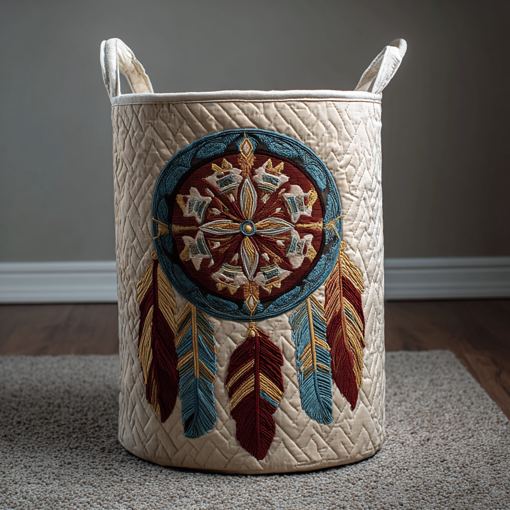 Dreamcatcher Path Quilted Laundry Basket Foldable Storage Bin Unique Native American Gifts For Women