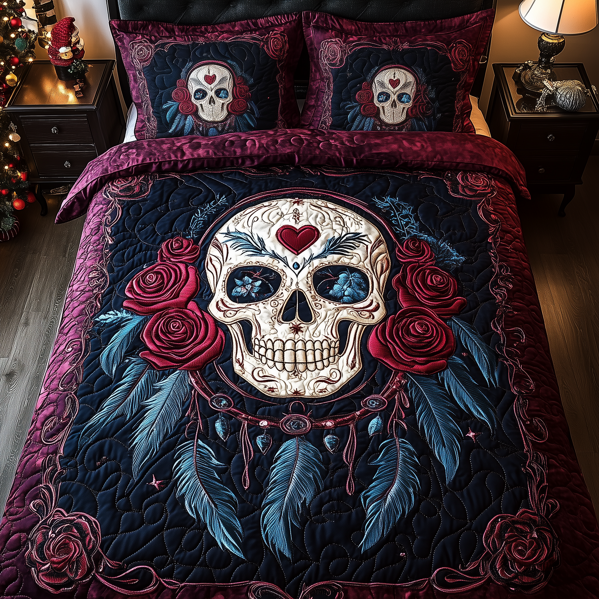 Dreamcatcher Skull Quilted Bedding Set Best King Sheets Cool Skull Gifts For Her