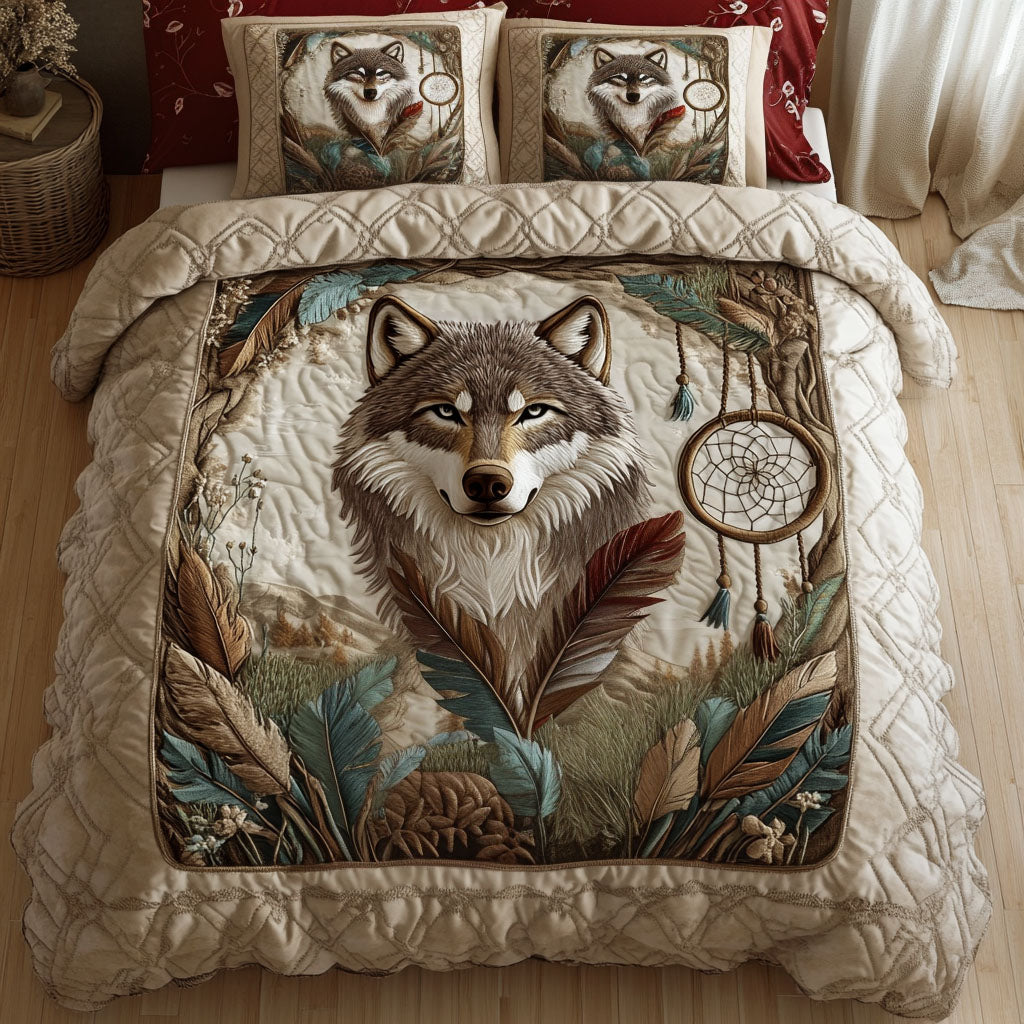 Dreamcatcher Wolf Quilted Bedding Set Cute Bed Sets For Teens Native American Gifts