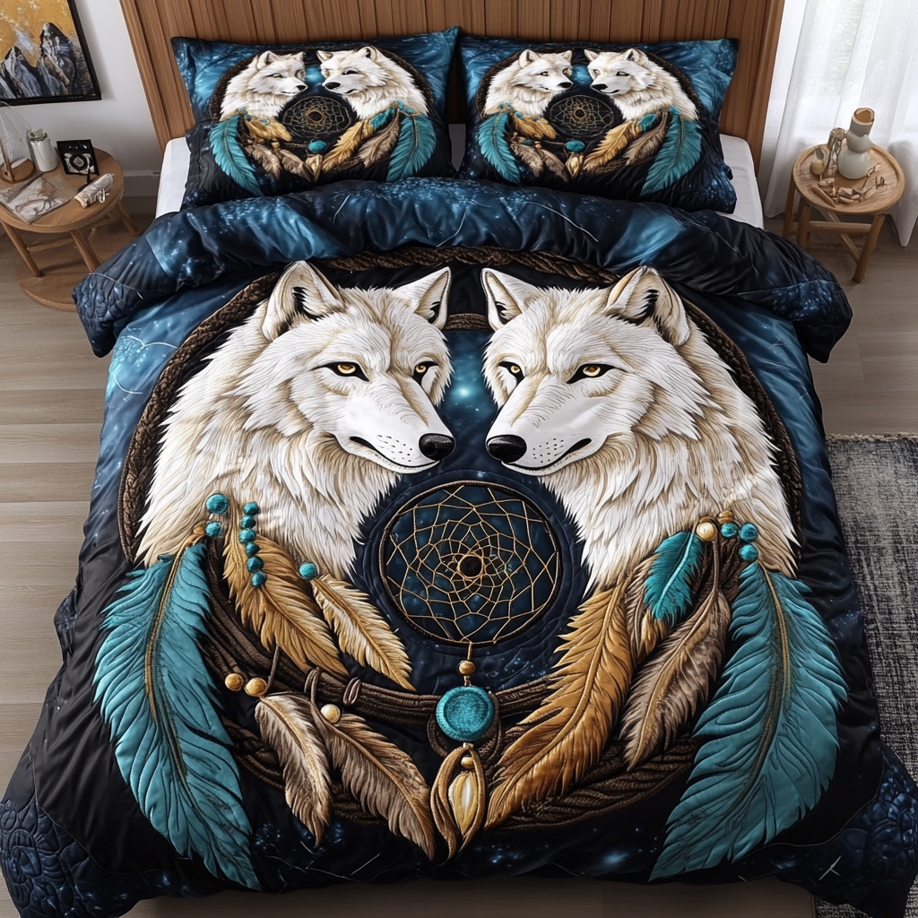Dreamcatcher Wolves Quilted Bedding Set Best King Bed Sheets Native American Gifts Online
