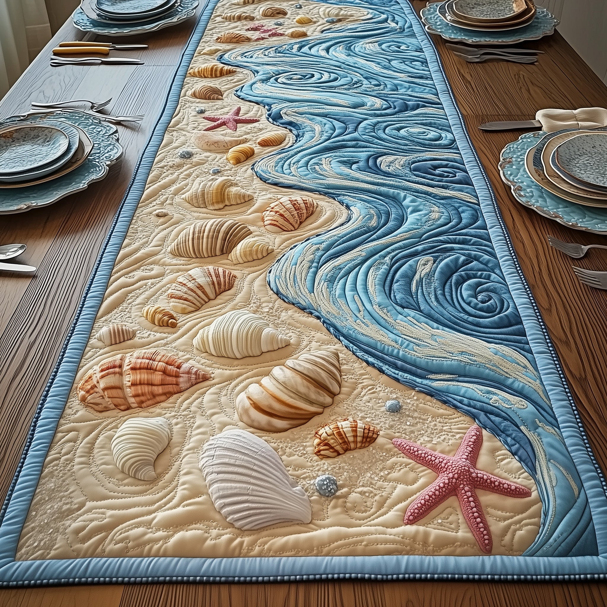 Dreaming Seashore Quilted Table Runner Dining Room Table Decor Stepdad Gifts For Father's Day