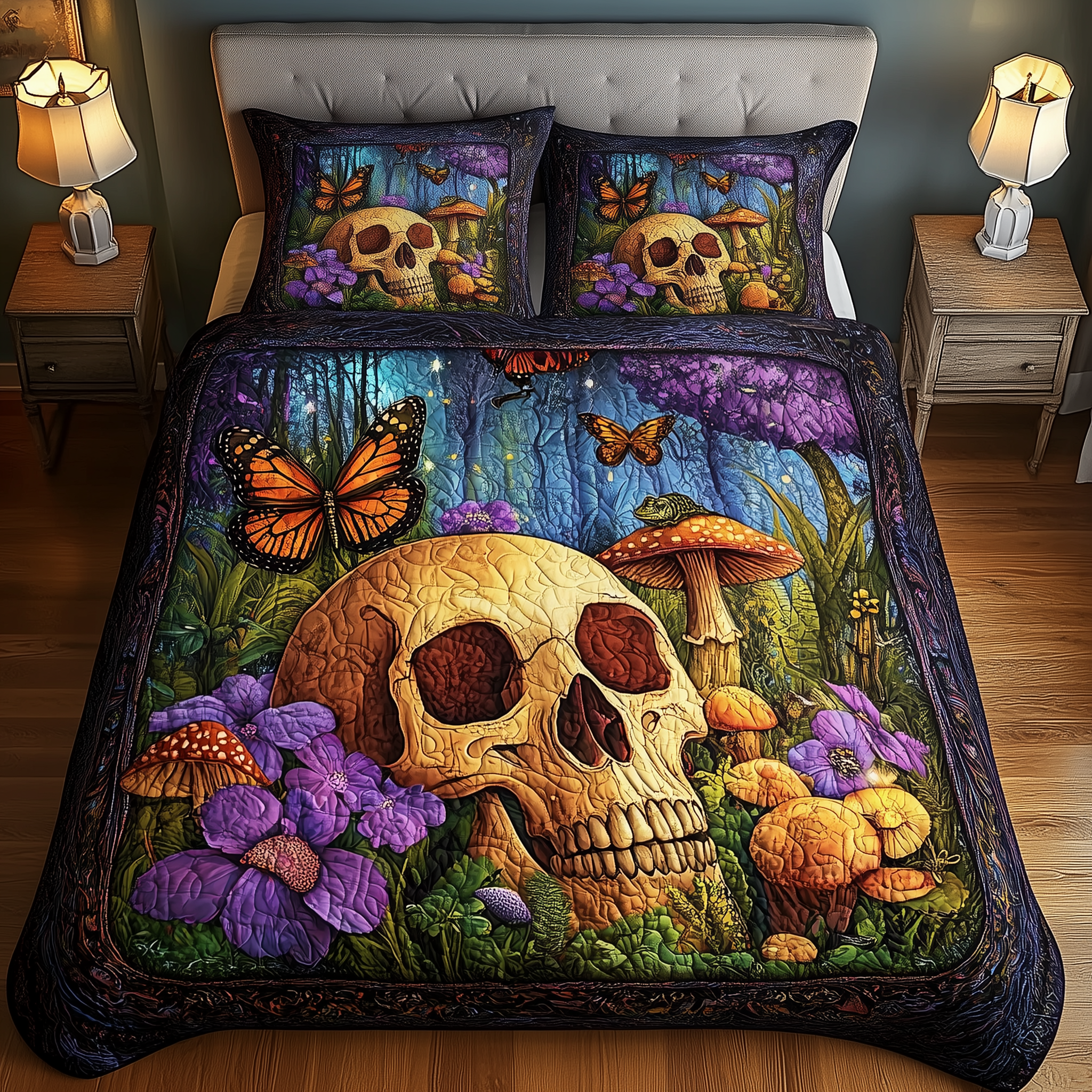 Dreamland Skull Quilted Bedding Set Best King Sheets Gifts With Skulls On Them