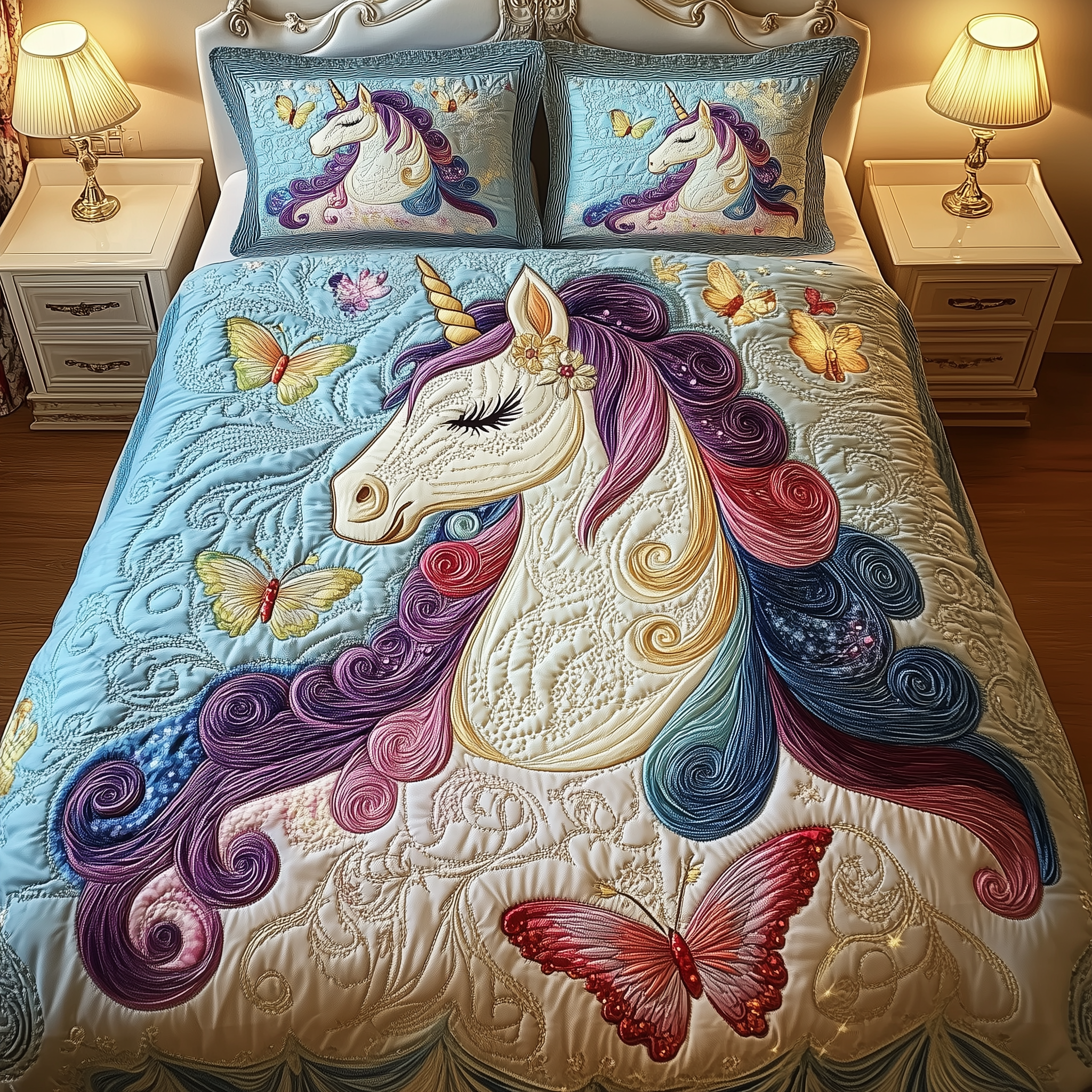 Dreamlight Unicorn Quilted Bedding Set Christmas Bed Spread Cool Unicorn Gifts