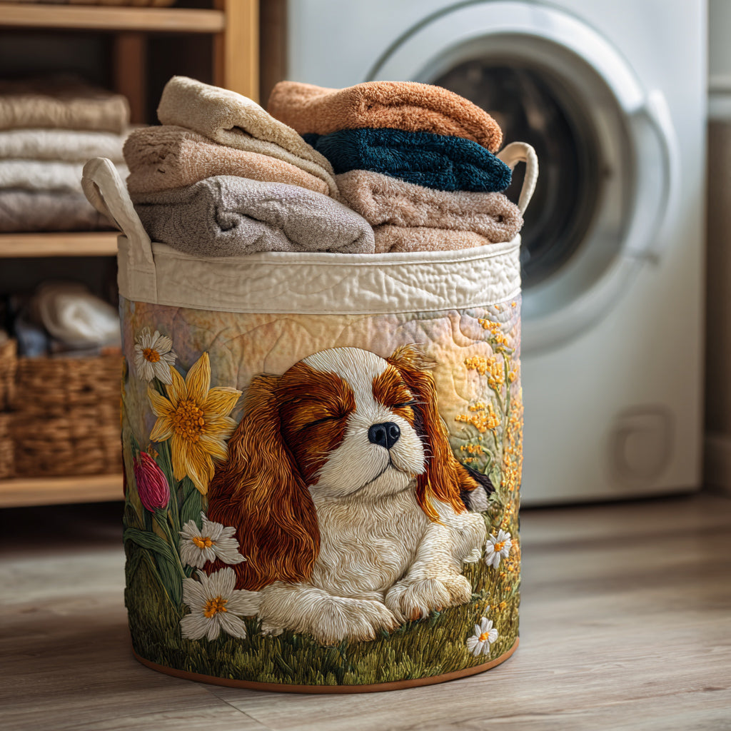 Dreamy Cavalier Quilted Laundry Basket Cute Adorable Dog Clothes Hamper Gift For Mom