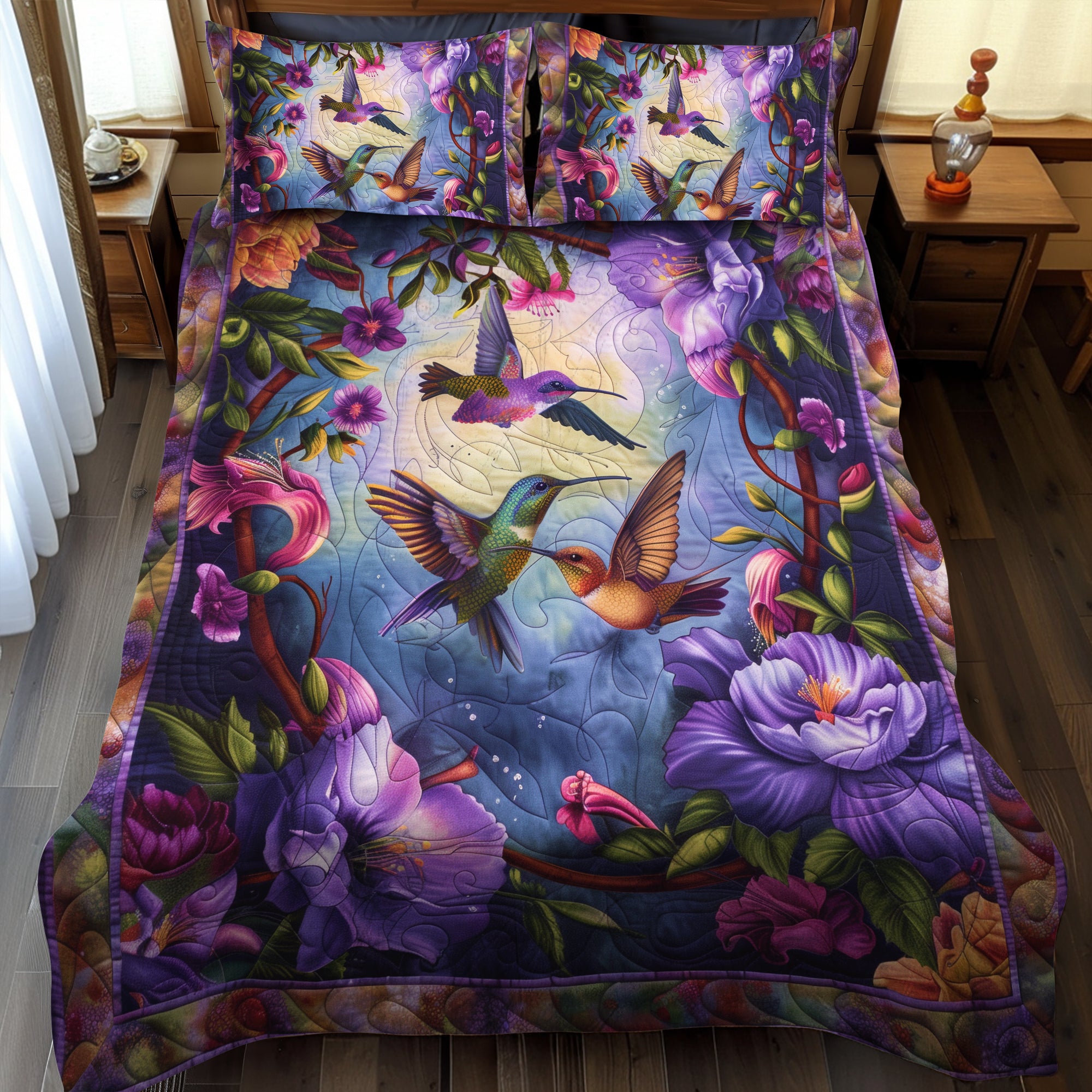 Dreamy Hummingbirds Quilted Bedding Set Best Sheet Sets Hummingbird Gifts For Grandma