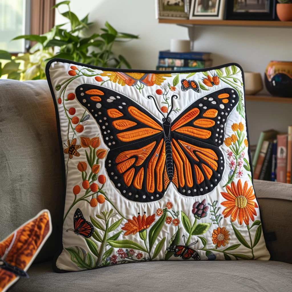 Dreamy Monarch Butterfly Quilted Pillow Case Boho Pillow Cover Decor Good Gifts For Her