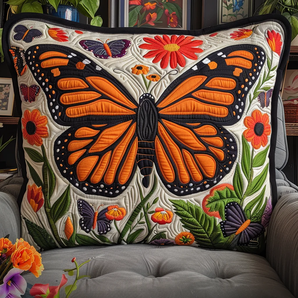 Dreamy Monarch Butterfly Quilted Pillow Case Boho Pillow Cover Decor Good Gifts For Sister
