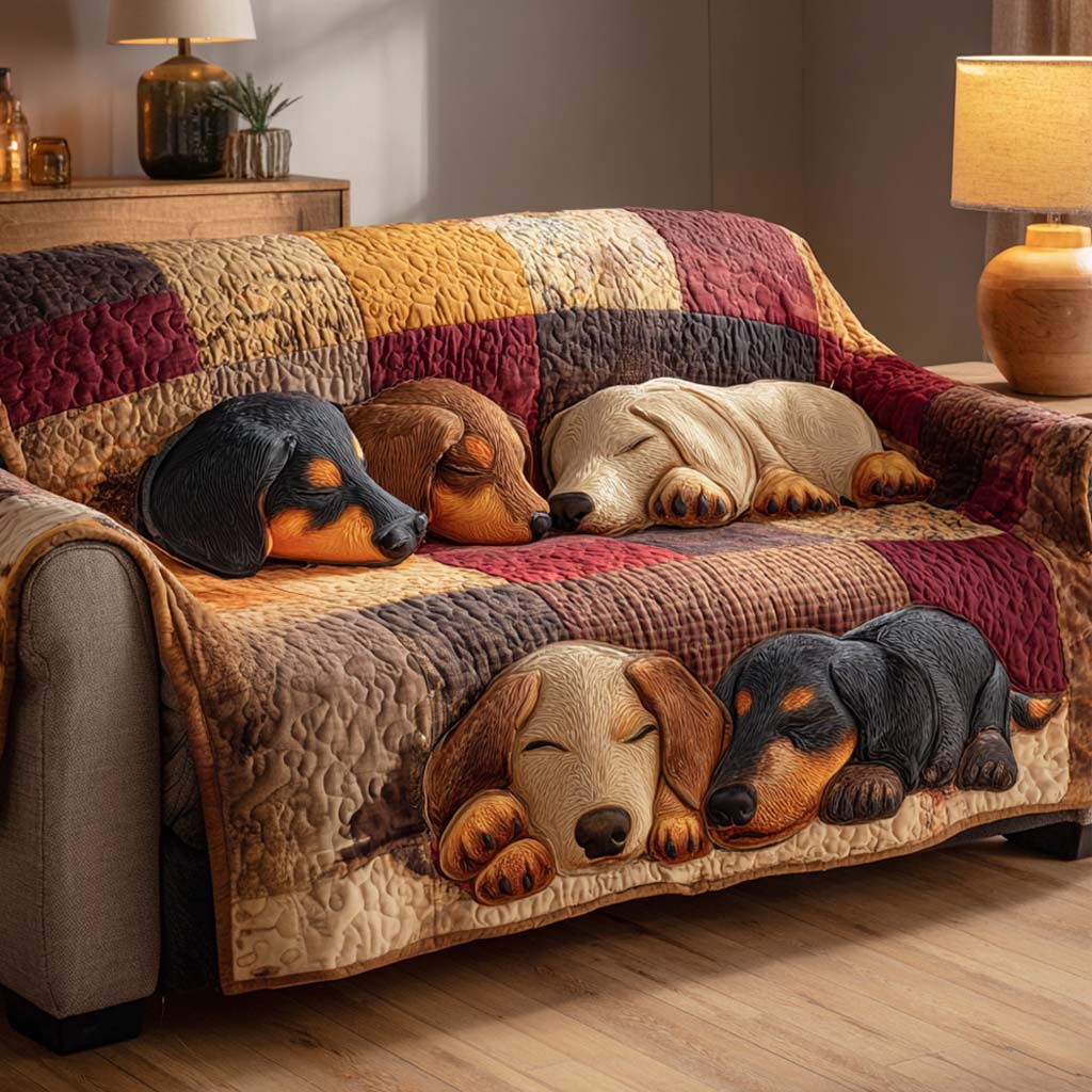Dreamy Pup Haven Quilted Sofa Cover Holiday Living Room Decor Presents For New Dog Owners