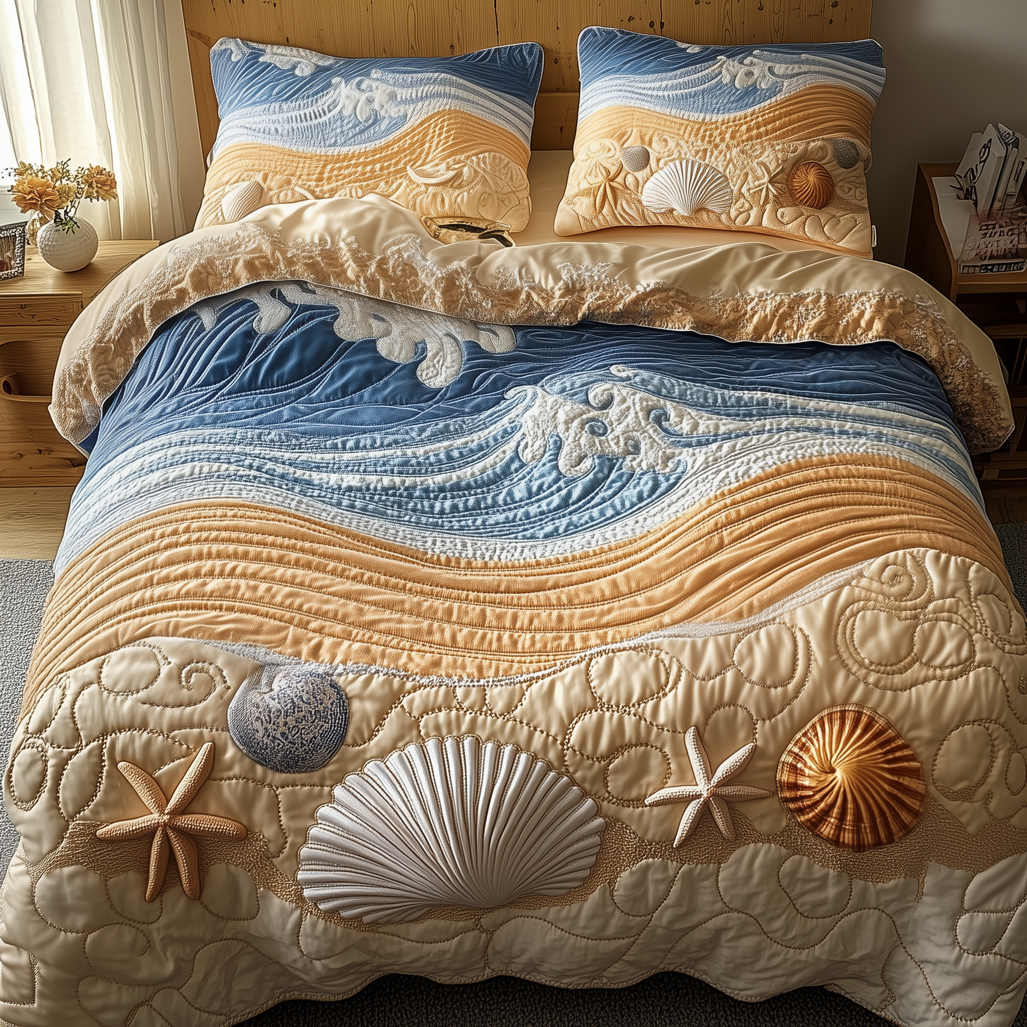 Dreamy Seashore Quilted Bedding Set Bedroom Room Decor Christmas Gifts For The Beach Lover