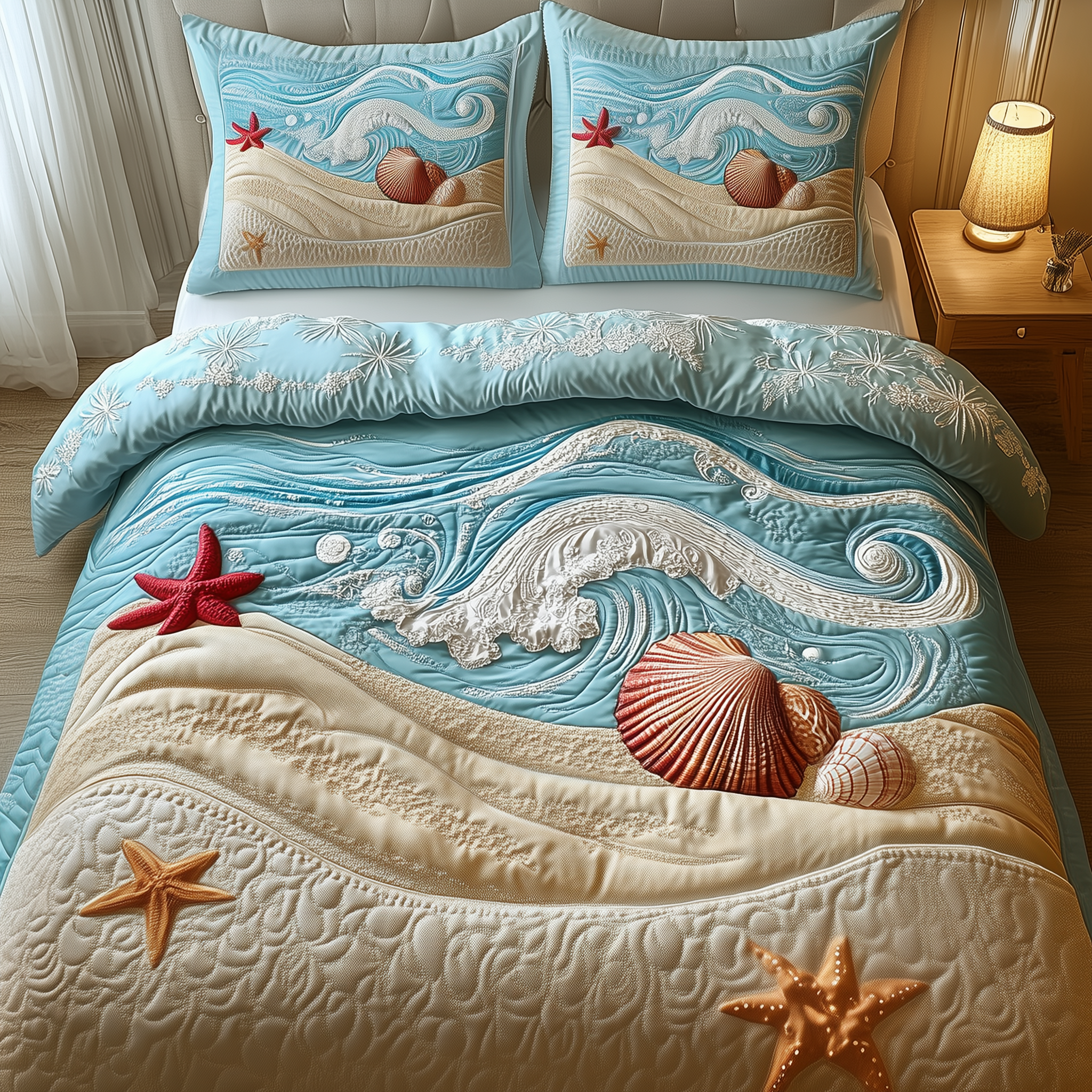 Dreamy Seashore Quilted Bedding Set Best Bedding Sets Best Gifts For Beach Goers