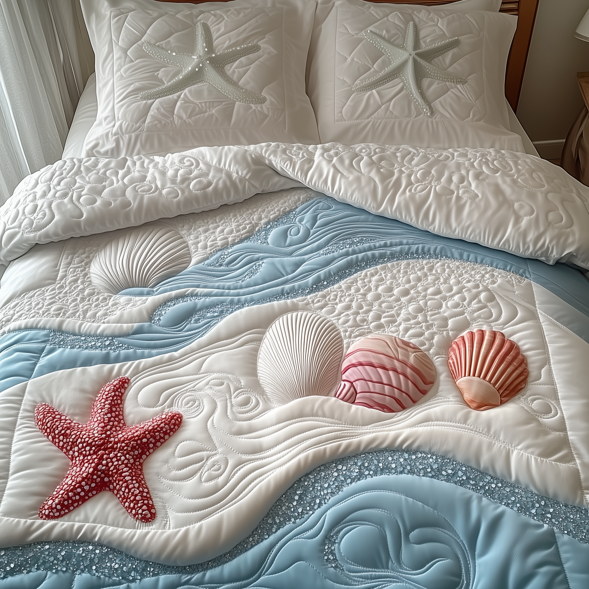 Dreamy Seashore Quilted Bedding Set Boho Bedroom Furniture Christmas Presents For Beach Lovers