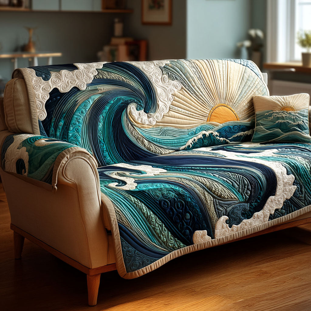 Drift Wave Quilted Sofa Cover Slipcover Sofa Beach Gifts For Her