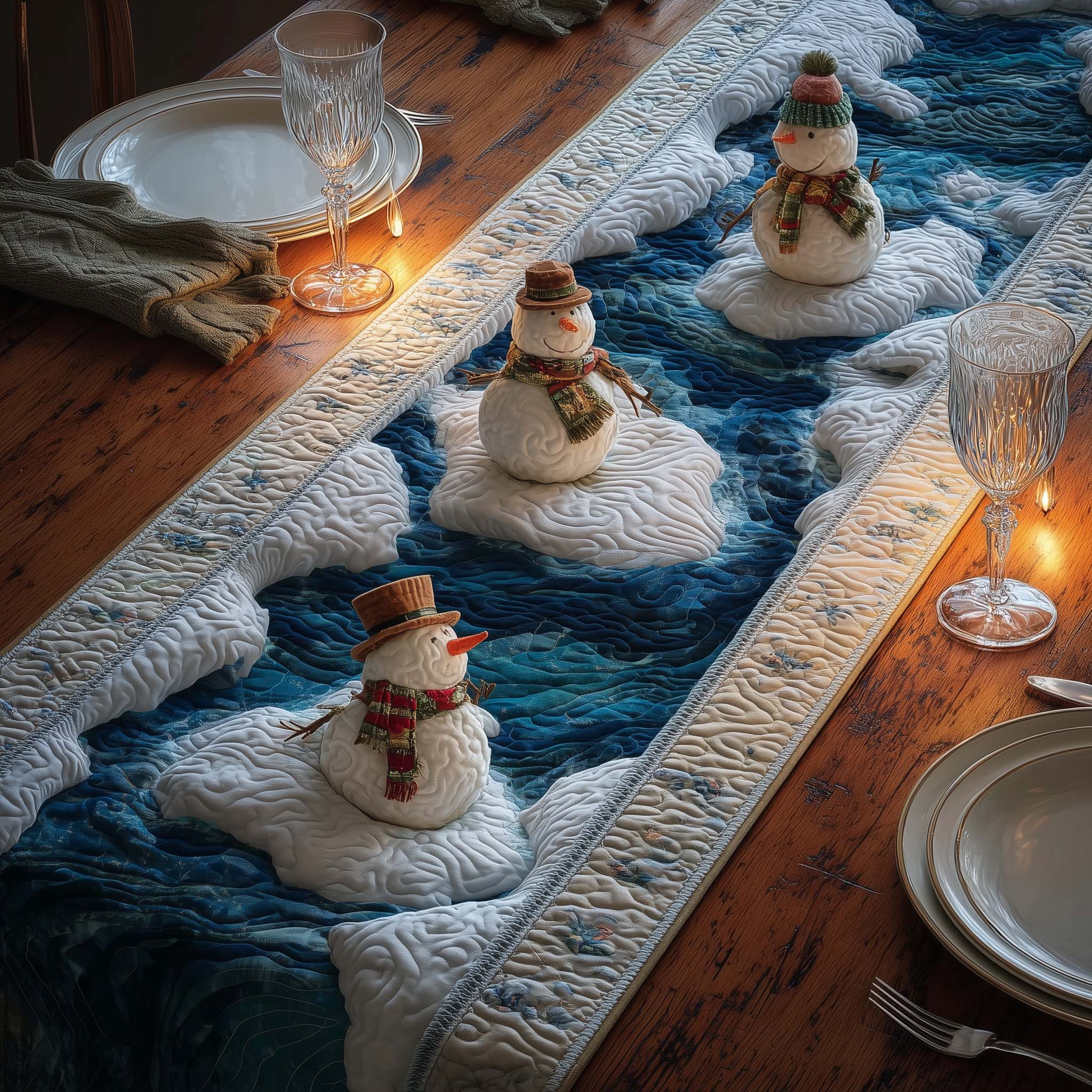 Drifting Snowmen Quilted Table Runner Elegant Holiday Decor Gifts To Get Your Mother In Law For Christmas