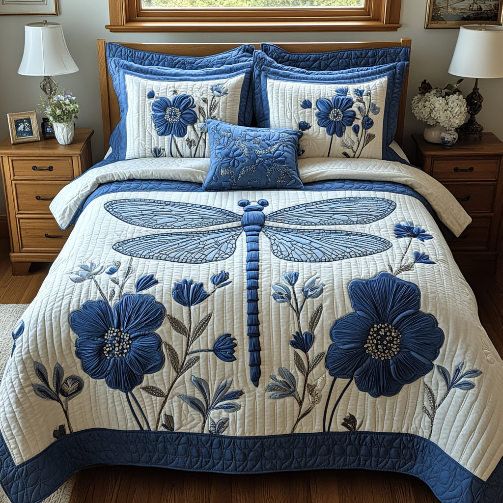 Drifting Wings Quilted Bedding Set Unique Bed Sheet Set Best Dragonfly Gifts For Mom