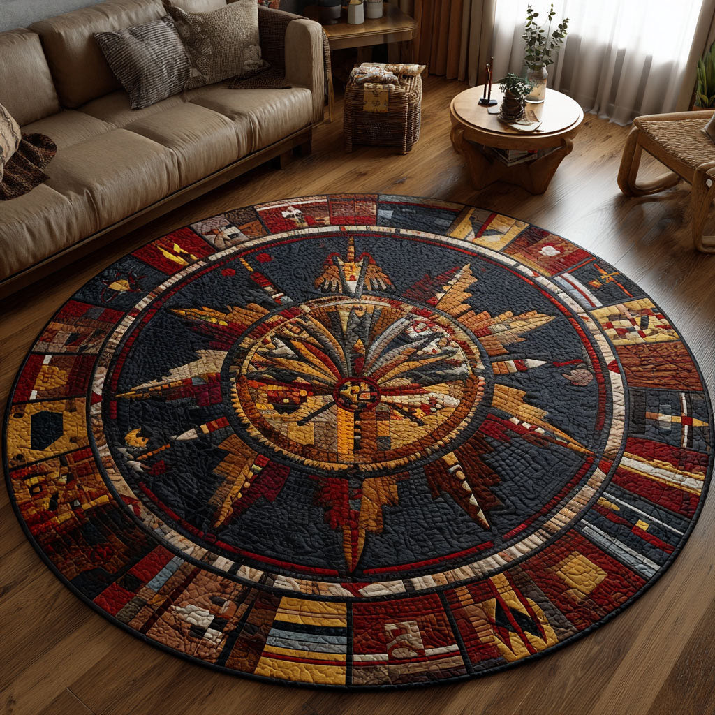 Dual Spirit Feathers Quilted Round Mat Round Floor Rugs For Sale Native American Presents