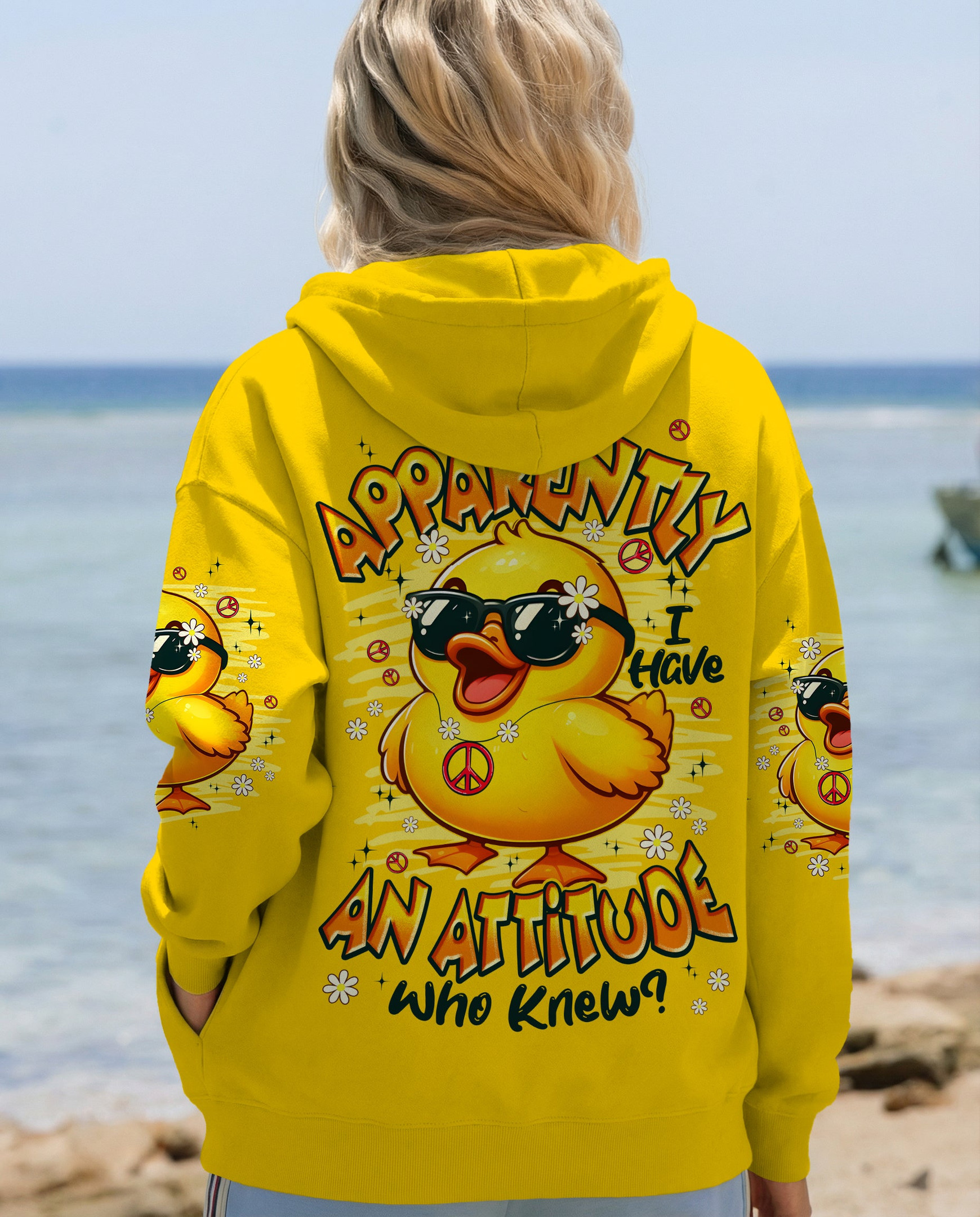 Duck Apparently I Have An Attitude Hoodie Cute Yellow Duck With Sunglasses Merch Gift For Her - Image 2