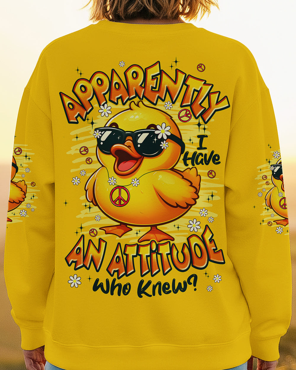 Duck Apparently I Have An Attitude Sweatshirt Cute Yellow Duck With Sunglasses Merch Gift For Mom - Image 2