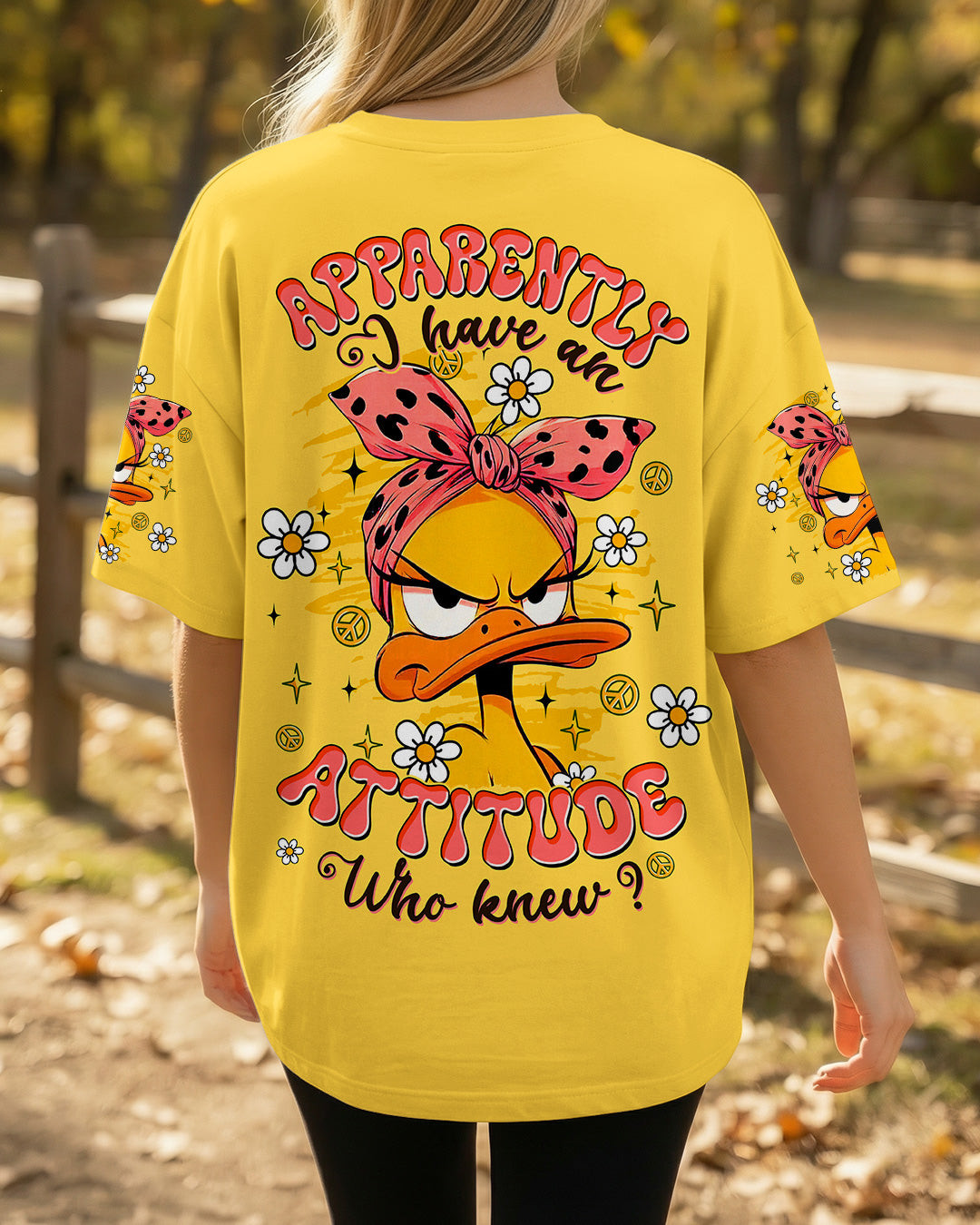 Duck Apparently I Have An Attitude T-Shirt Funny Duck Daisy Flower Merch Gift For Mom - Image 2