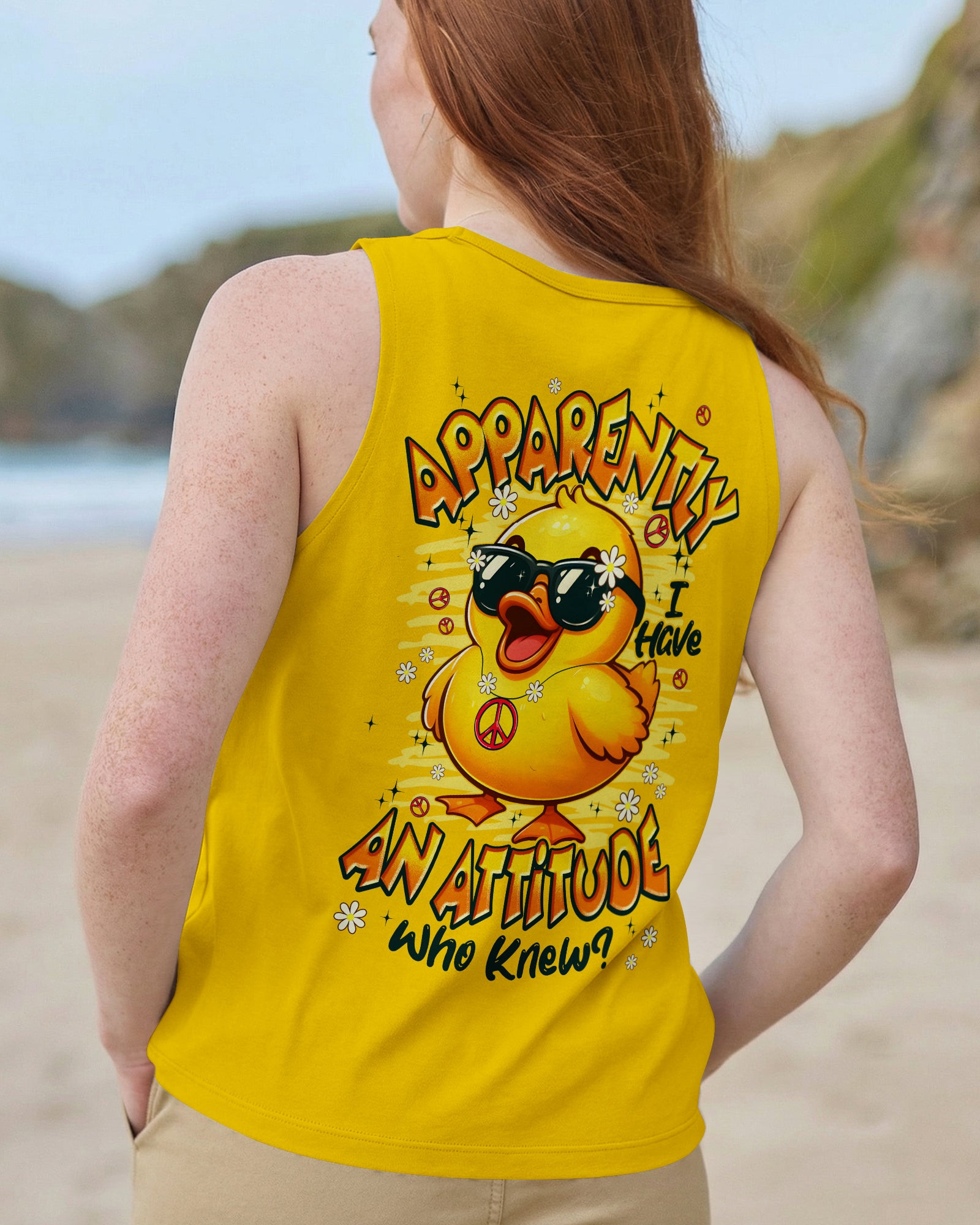 Duck Apparently I Have An Attitude Tank Top Cute Yellow Duck With Sunglasses Merch Gift For Her - Image 2
