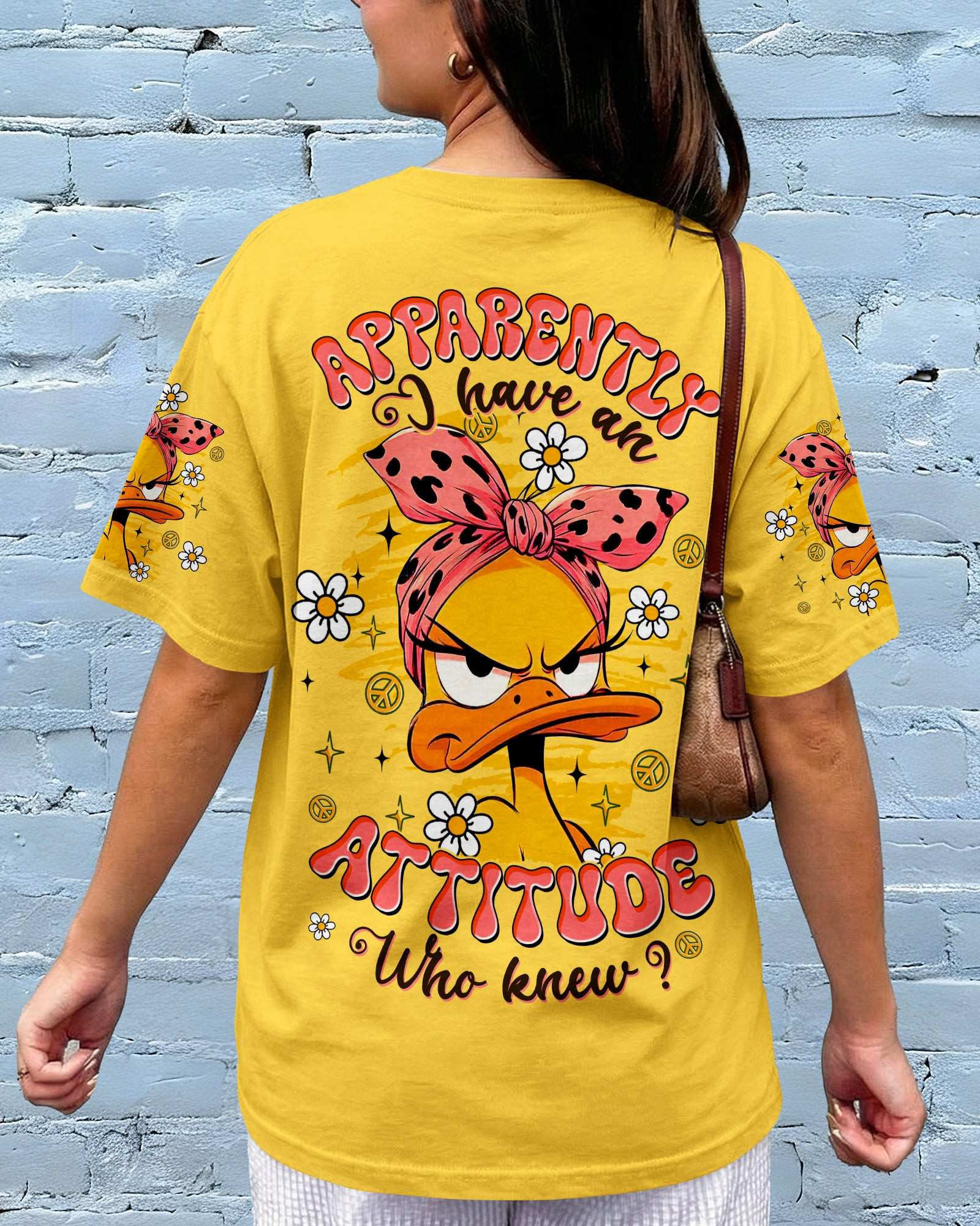Duck Apparently I Have An Attitude V-Neck Shirt Funny Duck Daisy Flower Merch Gift For Animal Lover - Image 2
