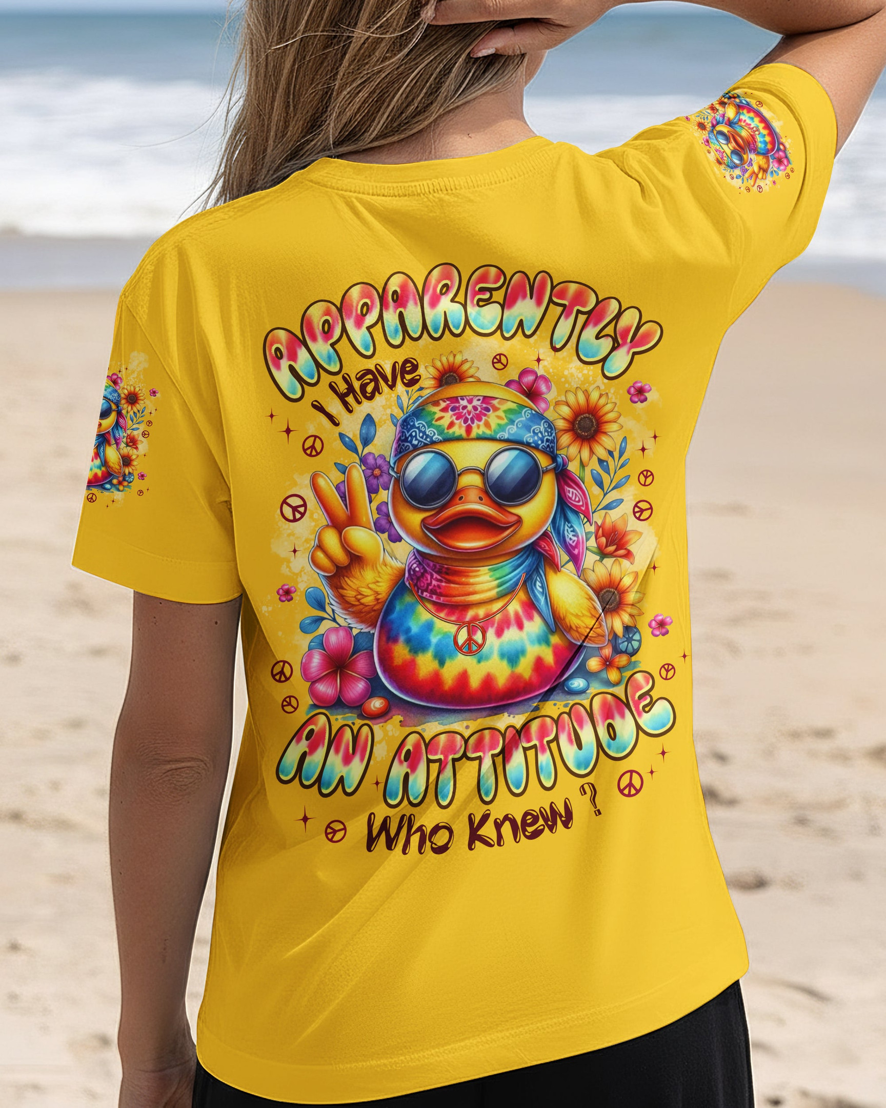 Duck Apparently I Have An Attitude V-Neck Shirt Funny Retro Animal Apparel Gift For Duck Lover - Image 2