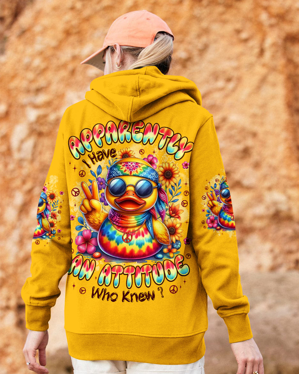 Duck Apparently I Have An Attitude Zip Hoodie Hippie Duck With Sunglasses Flowers Gift For Wife - Image 2