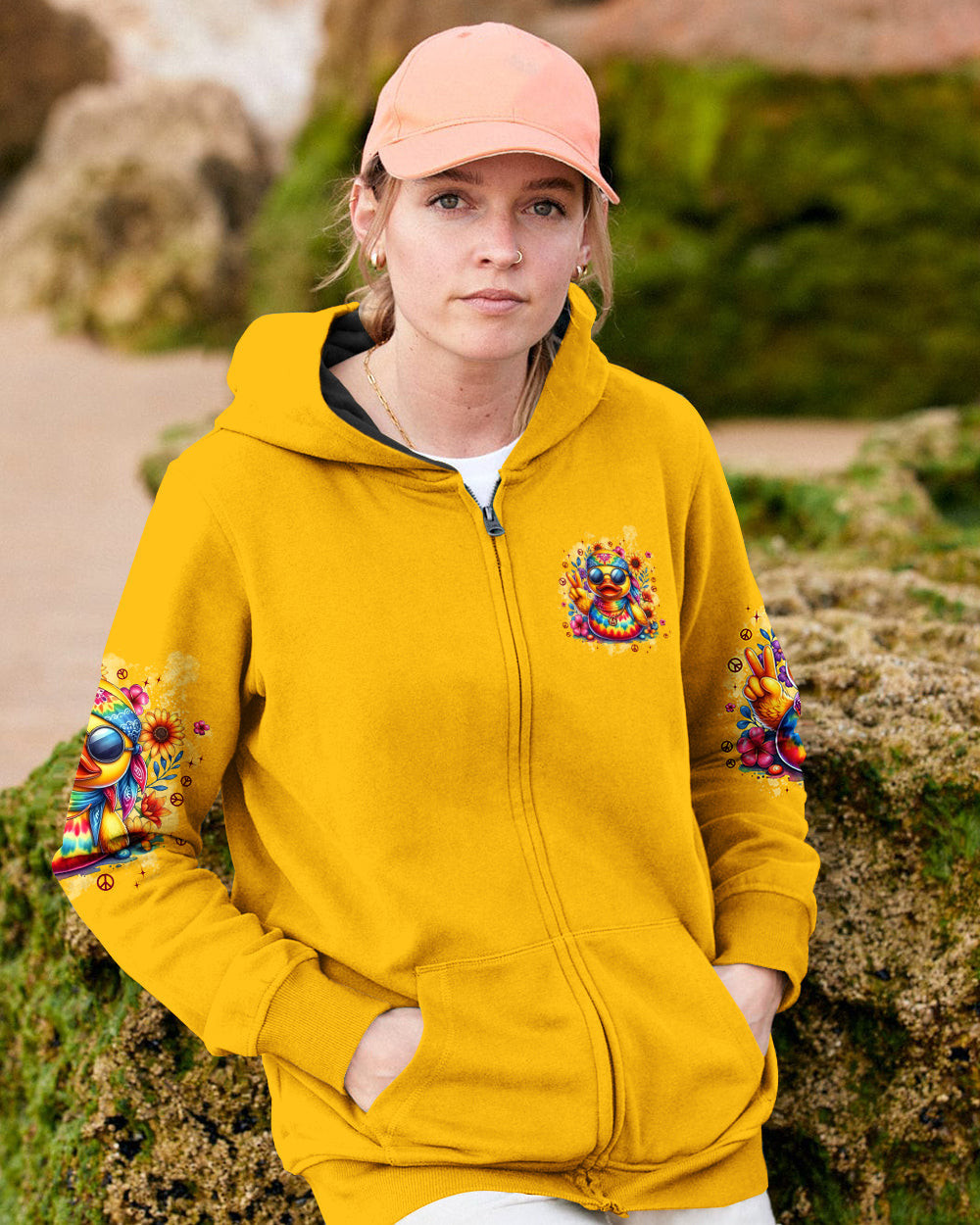 Duck Apparently I Have An Attitude Zip Hoodie Hippie Duck With Sunglasses Flowers Gift For Wife