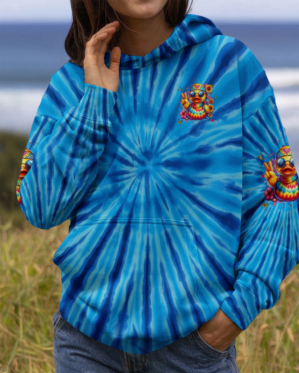 Duck Be You The World Will Adjust Hoodie Colorful Tie Dye Duck With Peace Sign Merch Gift Ideas - Image 2