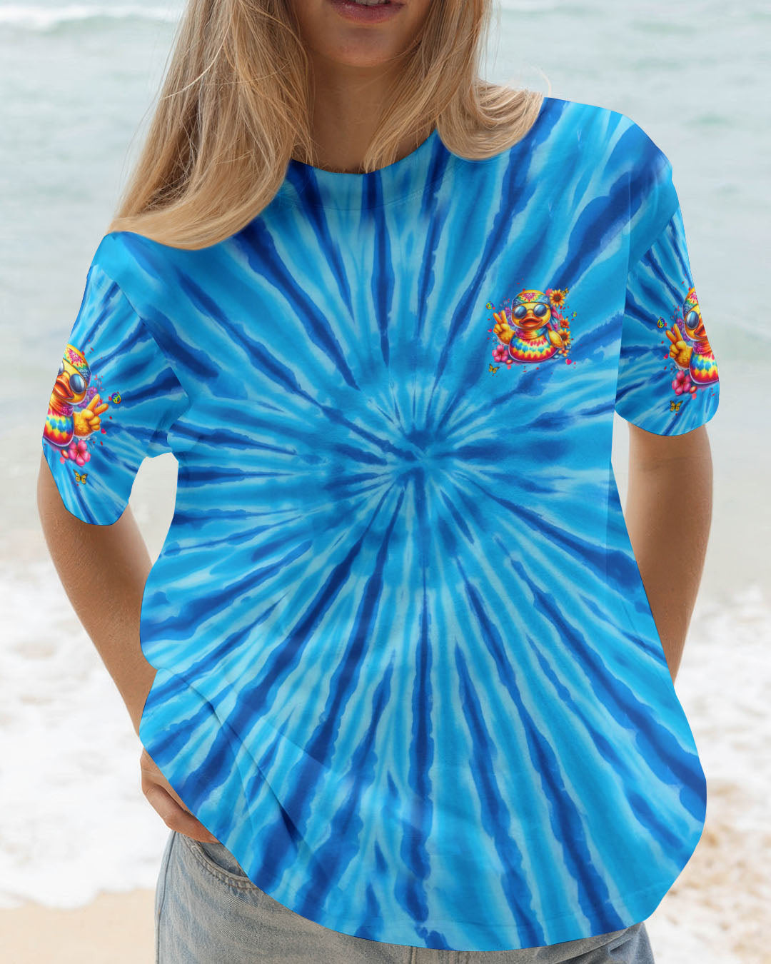 Duck Be You The World Will Adjust T-Shirt Colorful Tie Dye Duck With Peace Sign Tee Gift Ideas