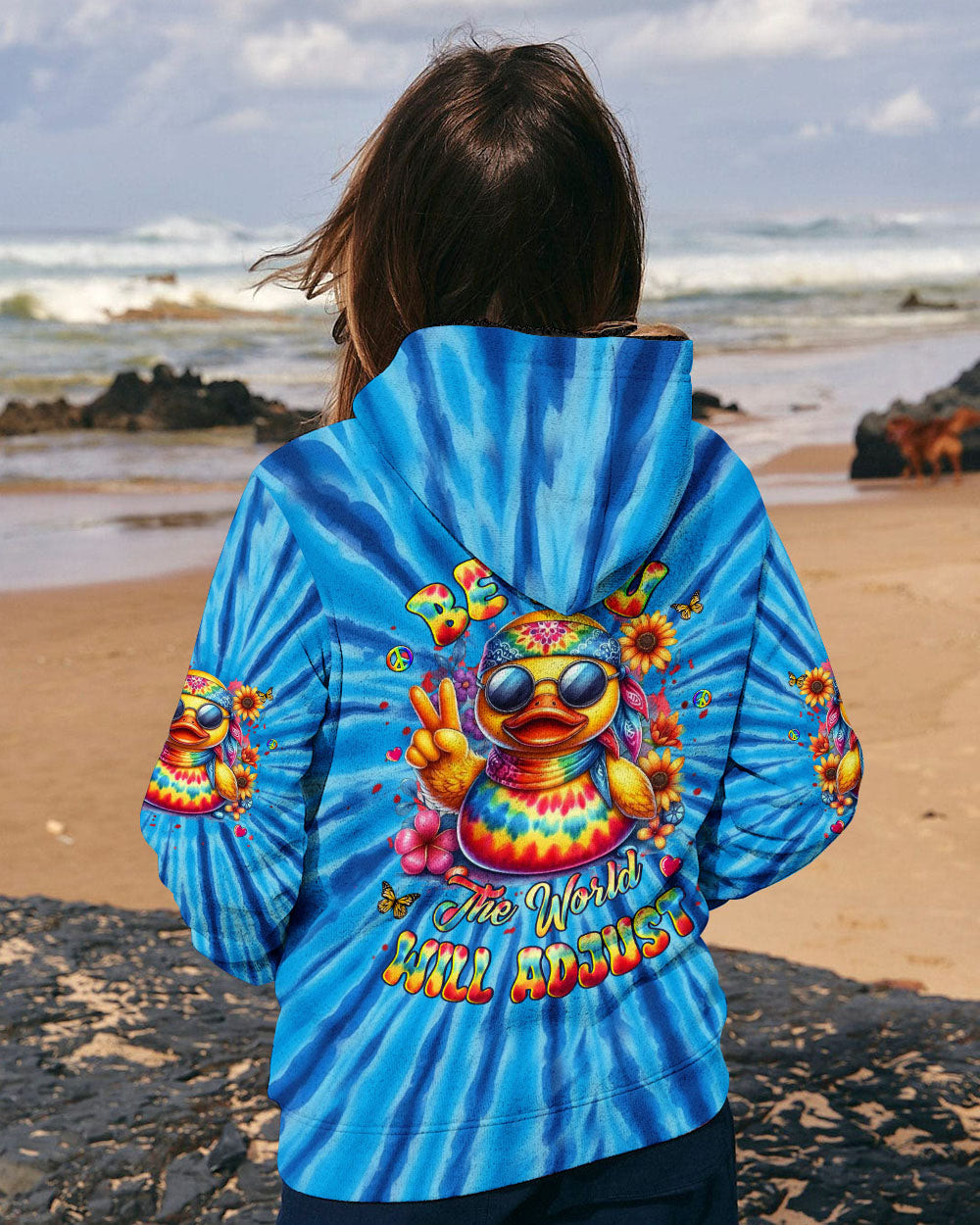Duck Be You The World Will Adjust Tie Dye Zipper Hoodie Inspirational Quote Pullover Gift Ideas - Image 2