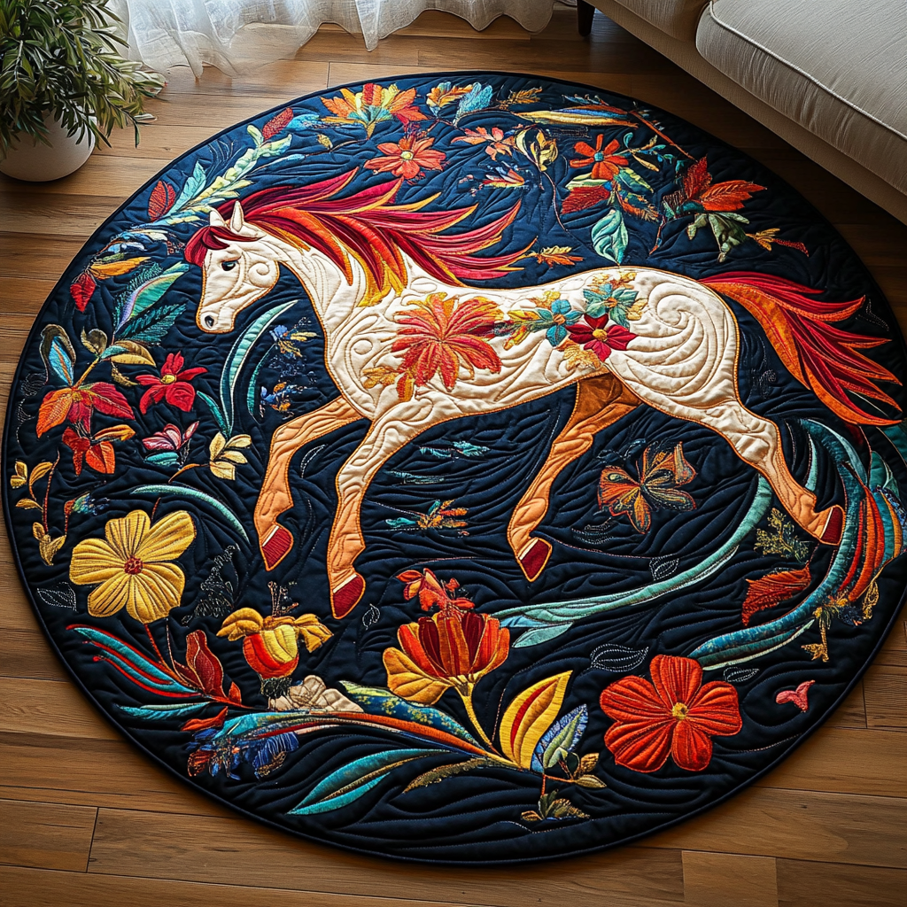 Dynamic Horse Design Quilted Round Mat Living Room Decor Horse Christmas Presents