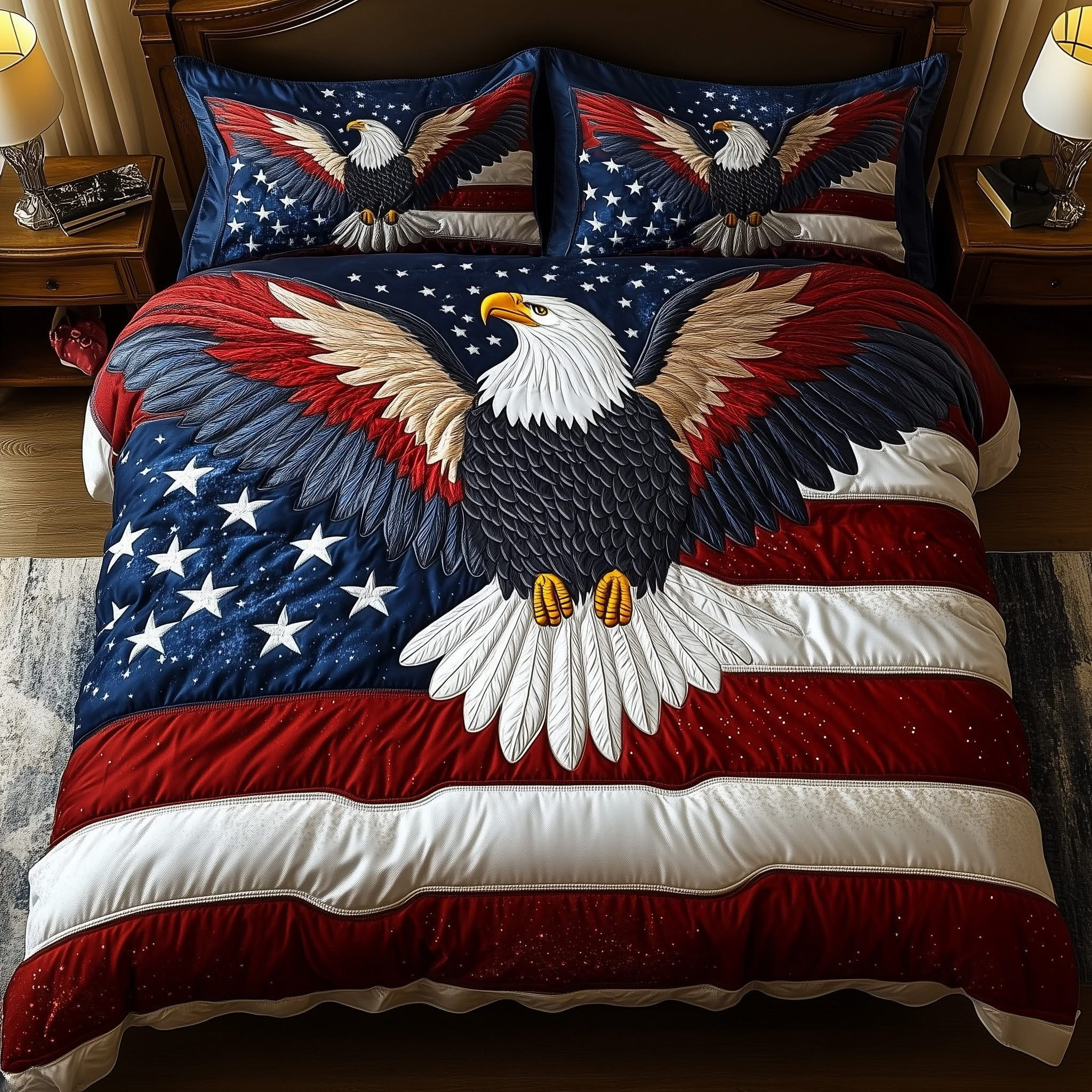 Eagle America Quilted Bedding Set Patriotic Eagle Duvet Cover Gifts For Him