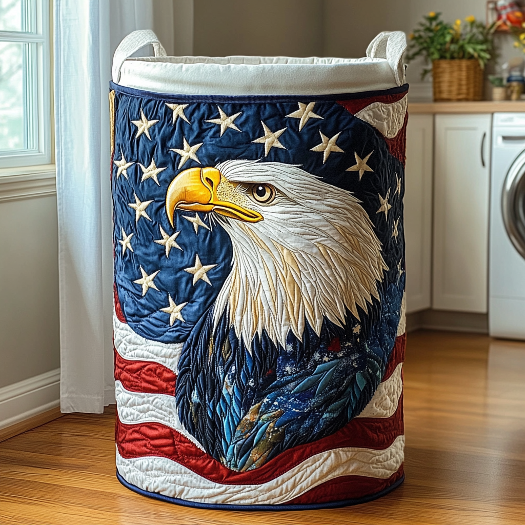 Eagle Crest Quilted Laundry Basket Storage Bins For Clothes Patriotic Bald Eagle Gifts