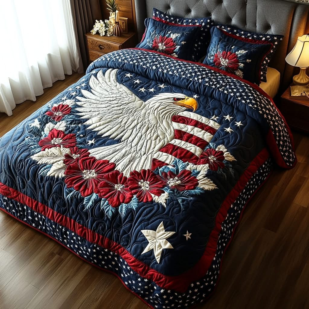 Eagle Glory Quilted Bedding Set 4th Of July Bedroom Decor Patriotic Gifts For Family
