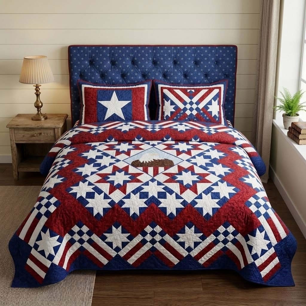 Eagle Glory Quilted Bedding Set Patriotic Bedspread Set 4th Of July Home Decor Gifts