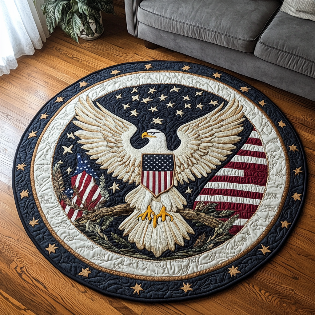 Eagle Glory Quilted Round Mat Circle Rugs Large Patriotic Eagle Gifts For Him