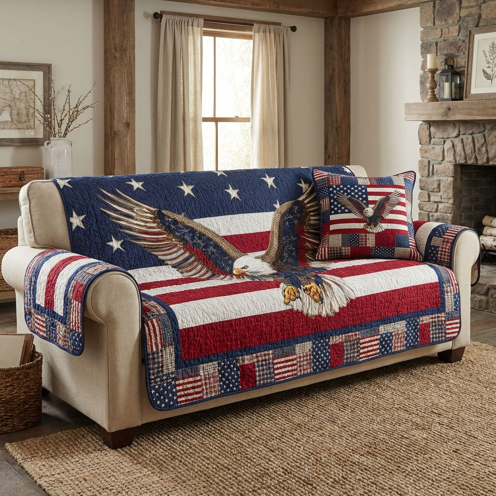Eagle Liberty Quilted Sofa Cover Sofa Protector 4Th Of July Present