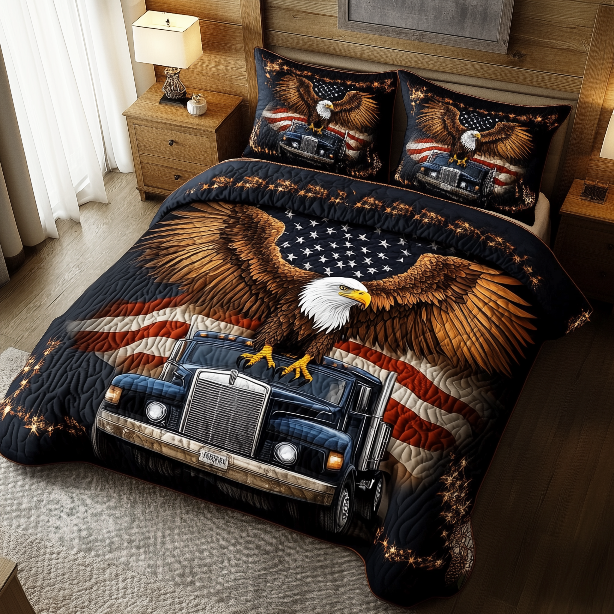 Eagle of Freedom Quilted Bedding Set Best King Bed Sheets Patriotic Eagle Gifts For Him