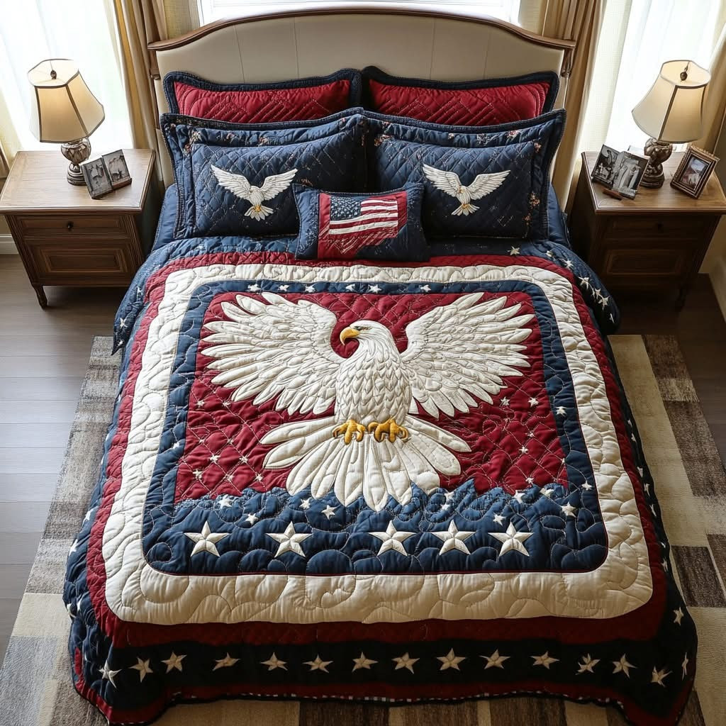 Eagle Patriot Wings Quilted Bedding Set Independence Day Bedspread Set Patriotic Gift Ideas