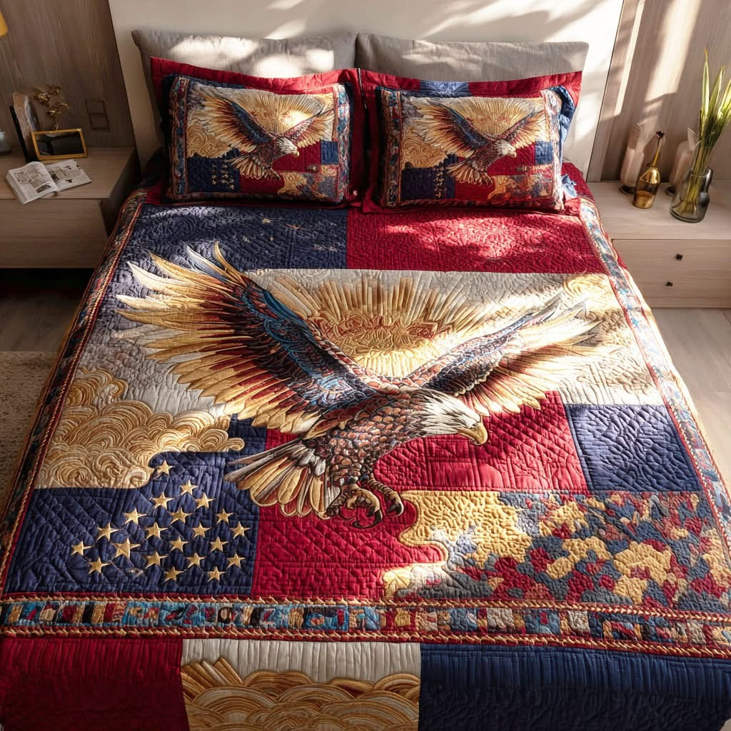 Eagle Pride Quilted Bedding Set Patriotic Comforter Sets Best 4th Of July Gifts