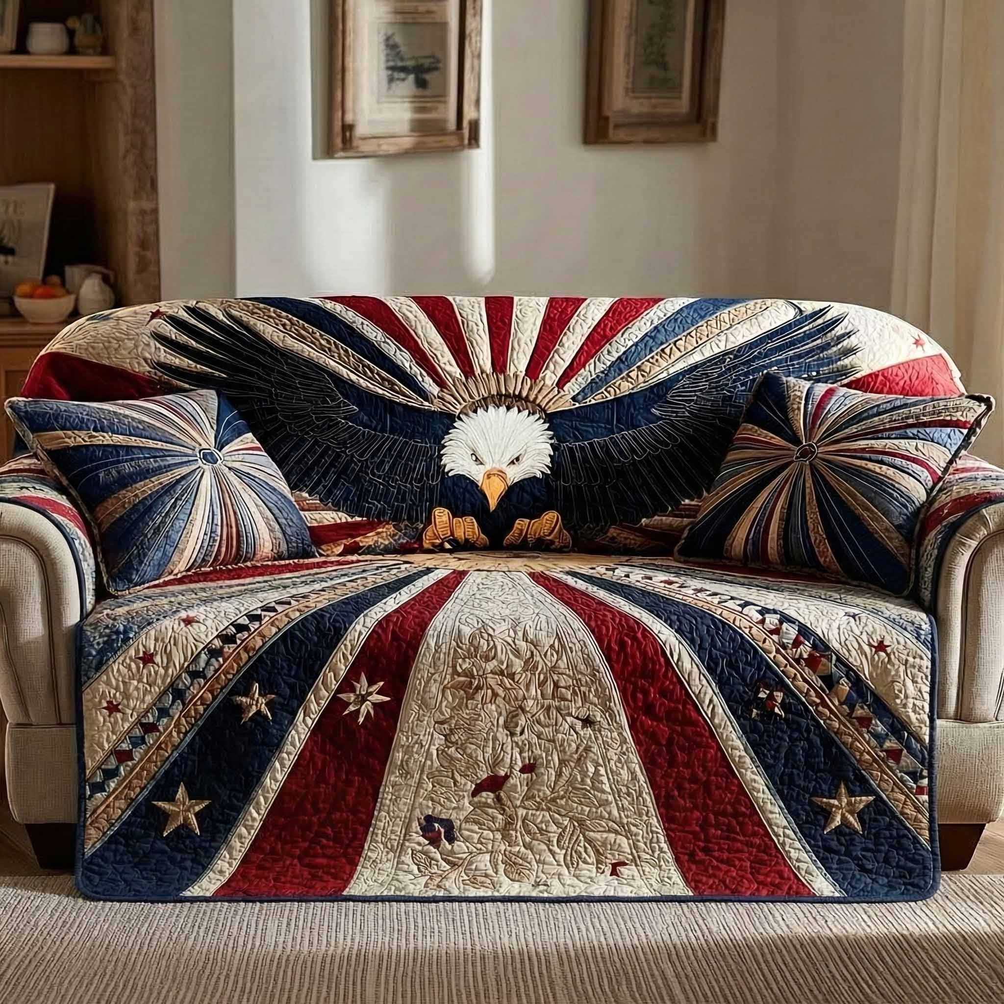 Eagle Spirit Quilted Sofa Cover Patriotic Couch Covers 4th Of July Gifts Ideas