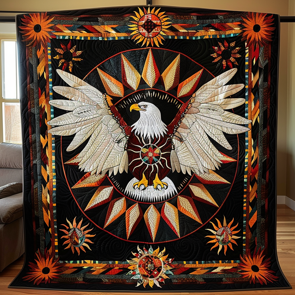 Eagle's Glory Quilted Blanket Bed Decor Native American Dad Birthday Gifts