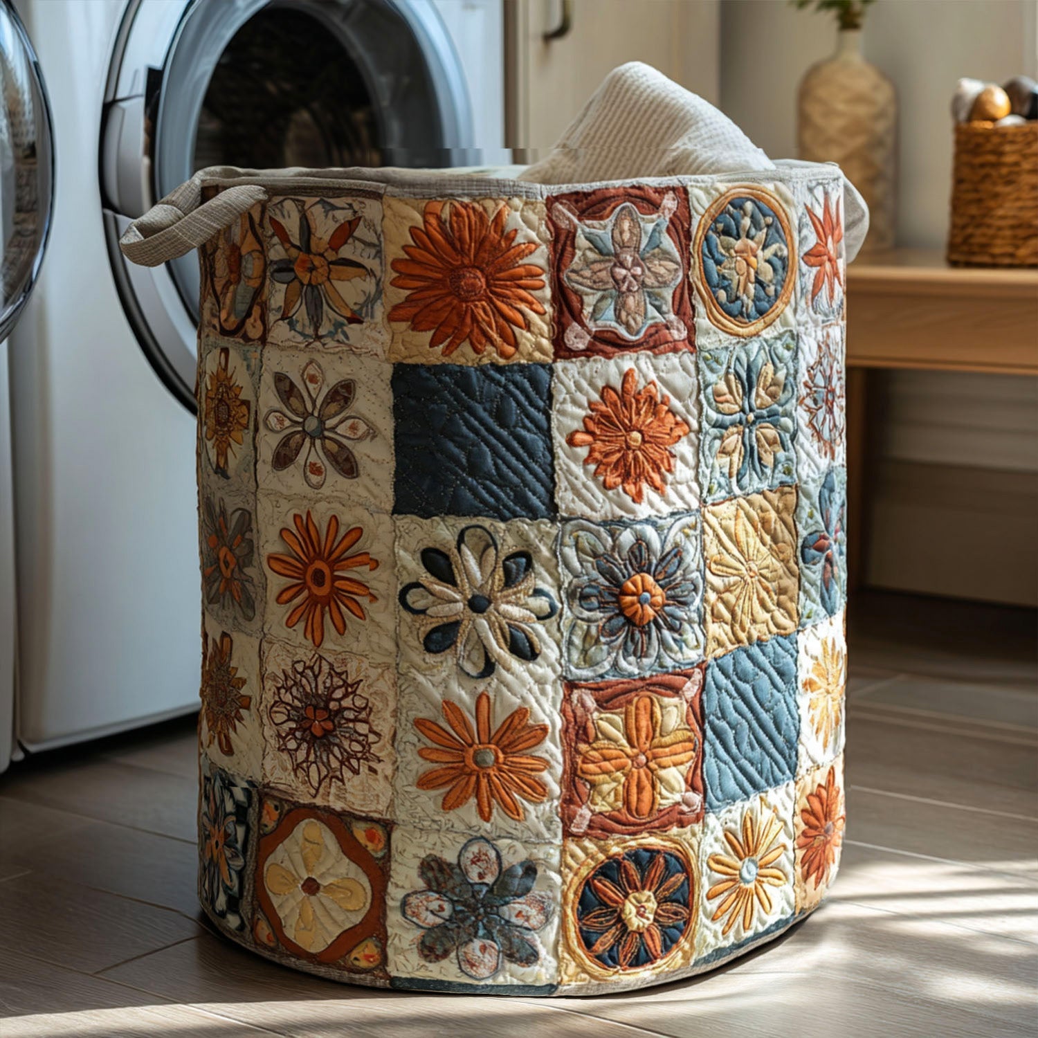Earth Bloom Quilted Laundry Basket Farmhouse Laundry Basket Great Mothers Day Gift