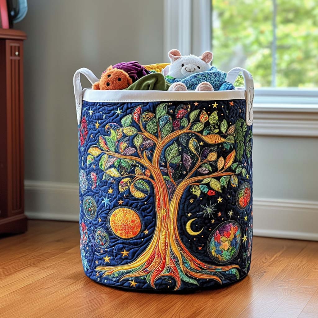 Earth Harmony Quilted Laundry Basket Foldable Clothes Hamper Tree Of Life Gifts For Him
