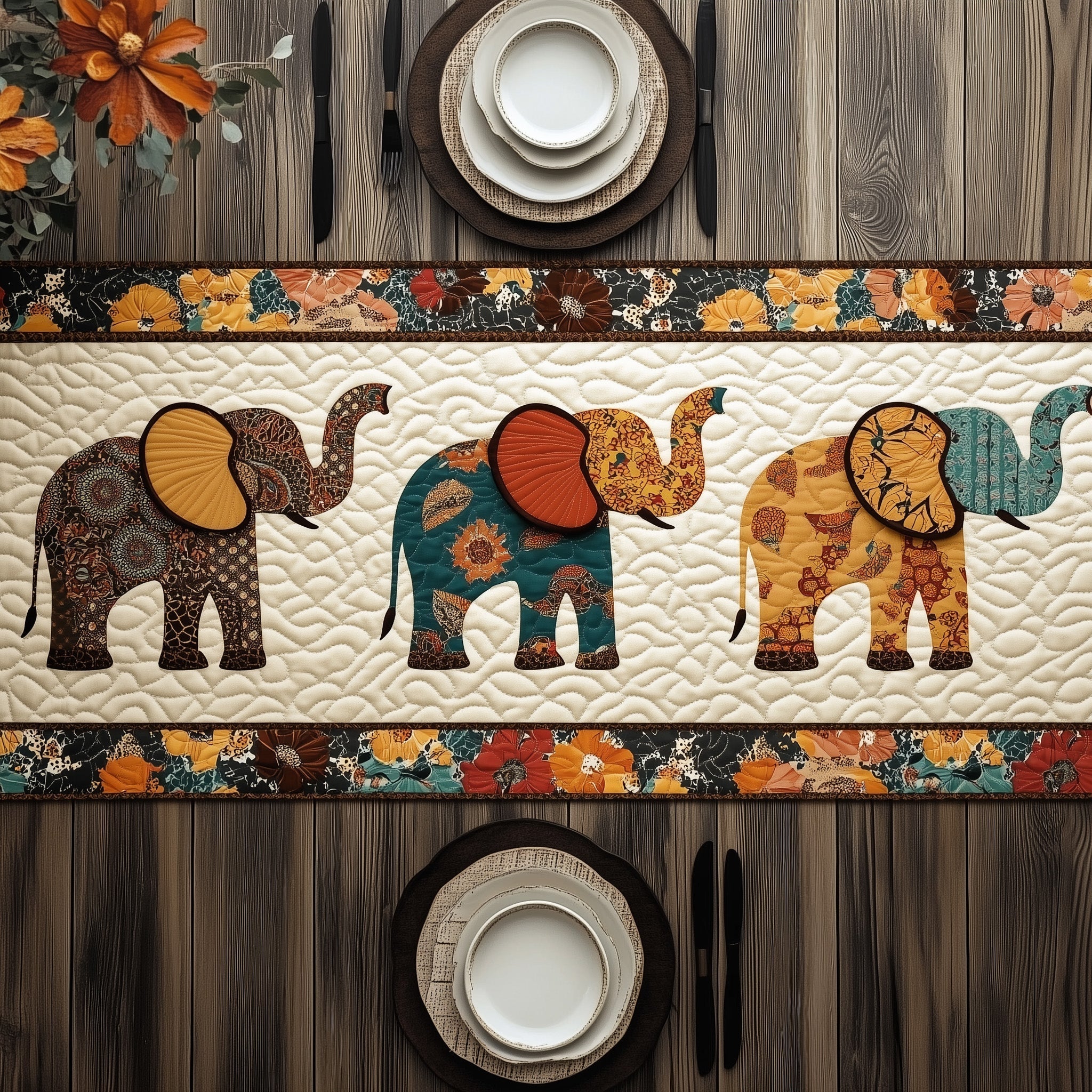 Earthen Spirit Elephant Quilted Table Runner Dining Room Table Runners Elephant Love Gifts For Her
