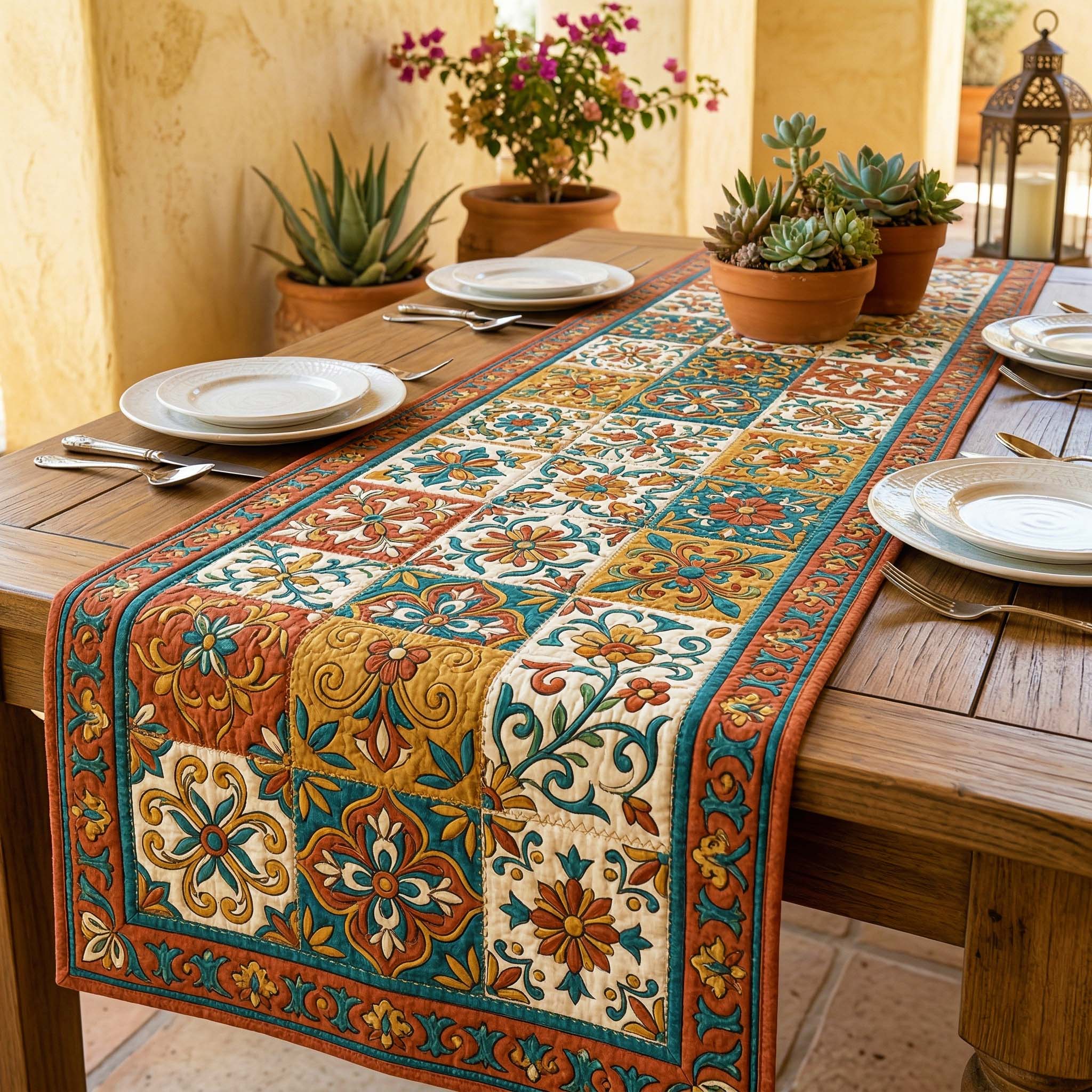 Earthly Floral Quilted Table Runner Dining Room Decor Ideas Mother's Day Gifts From Husband