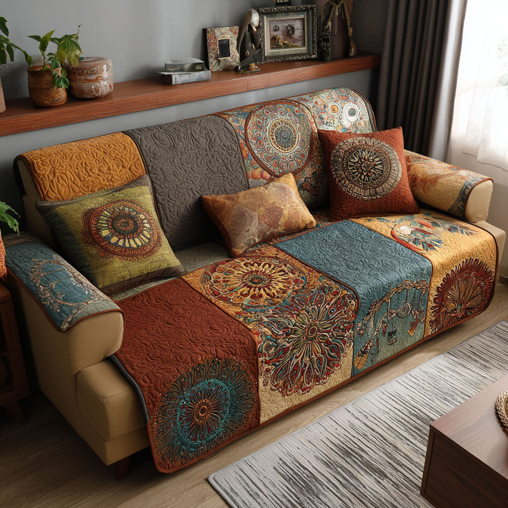 Earthy Bloom Quilted Sofa Cover Seat Covers For Couches Gifts For Hippie Friends