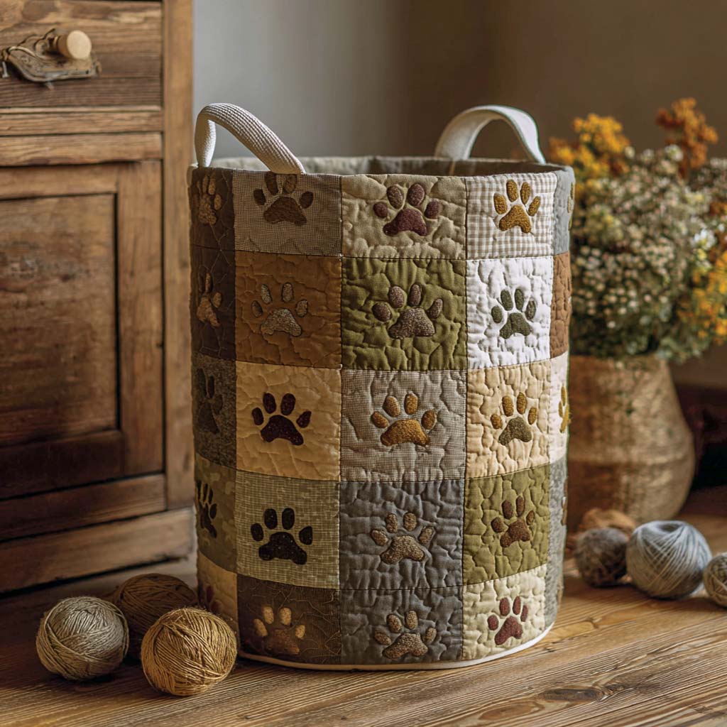 Earthy Paw Quilted Laundry Basket Folding Laundry Hamper Gift For Women